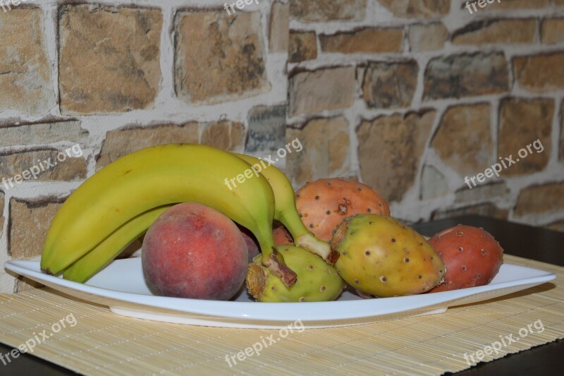 Fruit Fruit Bowl Fruits Bananas Peaches