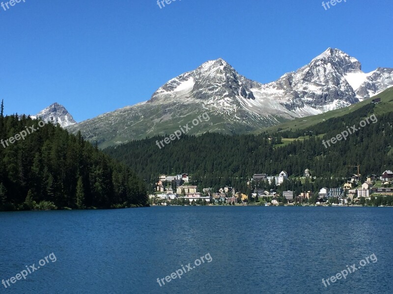 St Moritz Alpine Lake Switzerland Mountains