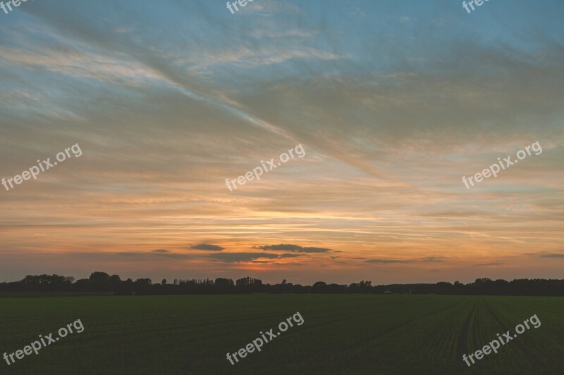 Sunset Countryside Sky Farm Nature