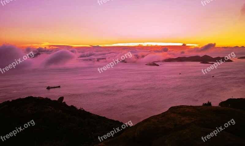 Sunset The Sea Shoals Silhouette High Contrast