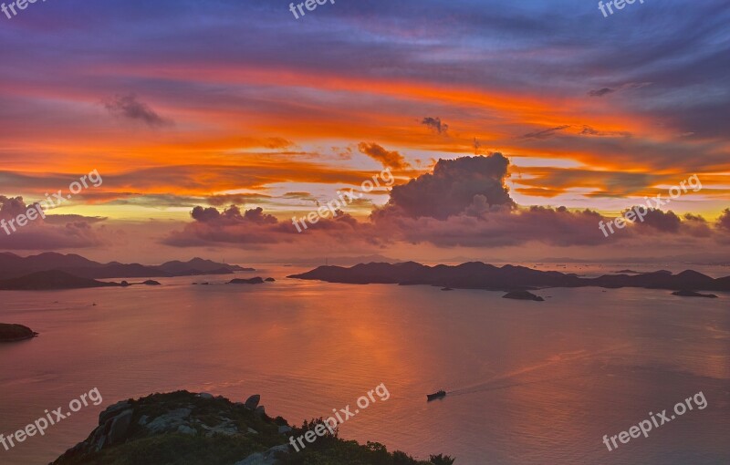 Sunset The Sea Shoals Silhouette High Contrast