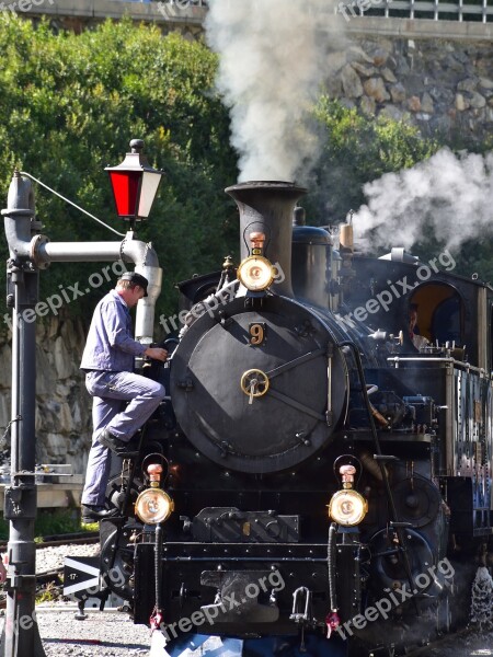 Steam Railway Furka-bergstrecke Steam Locomotive Gletsch Valais Obergoms