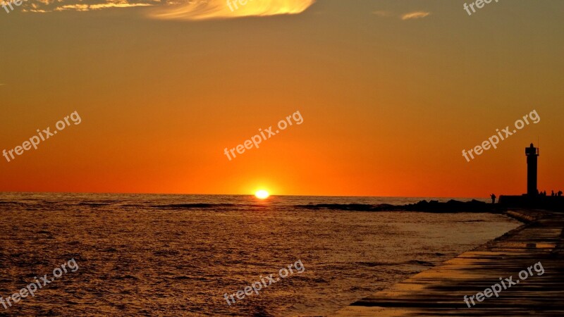 Sunset Orange Breakwater Riga Latvia