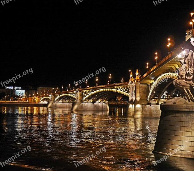 Budapest At Night Margaret Bridge Illuminated Street Lanterns Danube