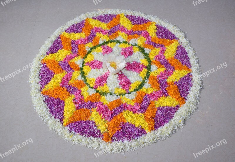 Flower Carpet Pookalam Onapookalam Flower Arrangement On Ground Onam