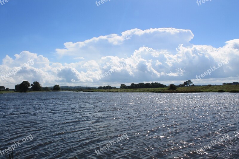 Landscape River Clouds Rhine Niederrhein