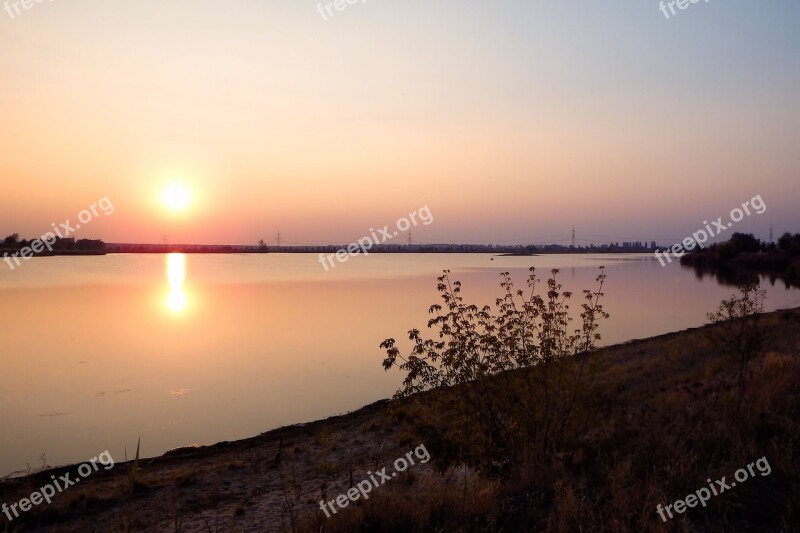 Sunset Landscape Lake Water Waters