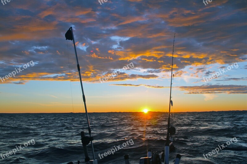 Morning Fishing Fishing Sunrise Clouds Fishing Poles