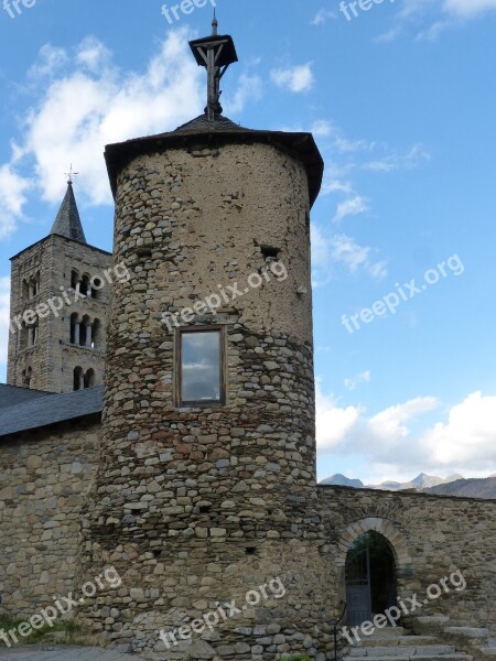 Tower Bell Tower Medieva Romanesque Pyrenees They Are