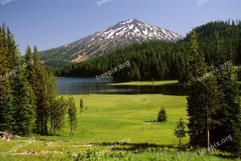 Meadow Landscape Mount Bachelor Stratovolcano Scenic