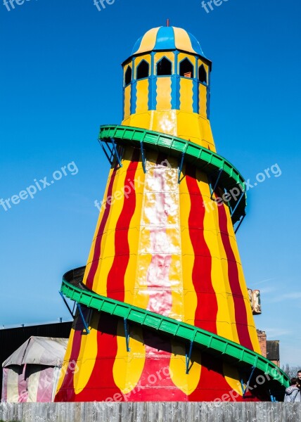 Helterskelter Fun Fair Ride Yellow Red