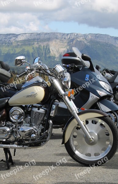 Motorcycles Mountains Savoie Alps Panorama