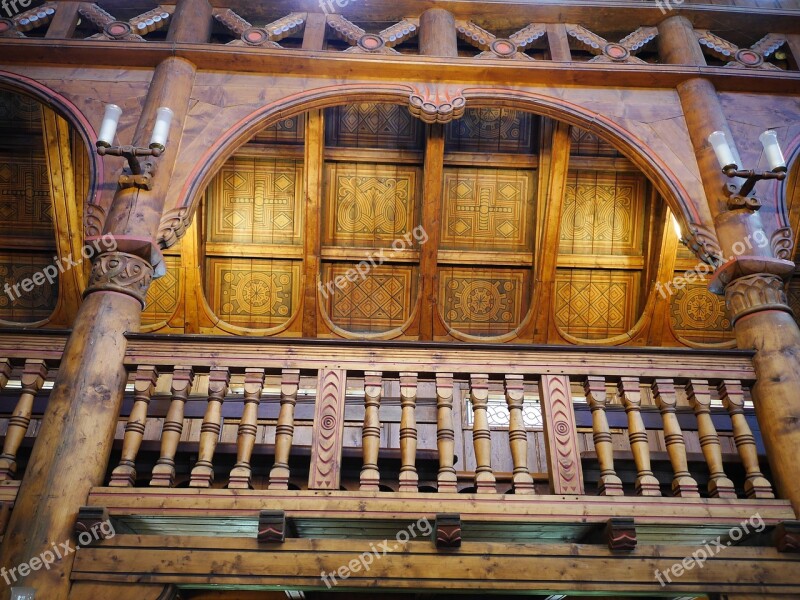 Stave Church Gallery Close Up Timber Construction Turned