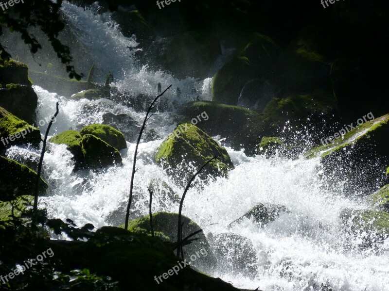 Waterfall Rocks Moss Splash Whitewater