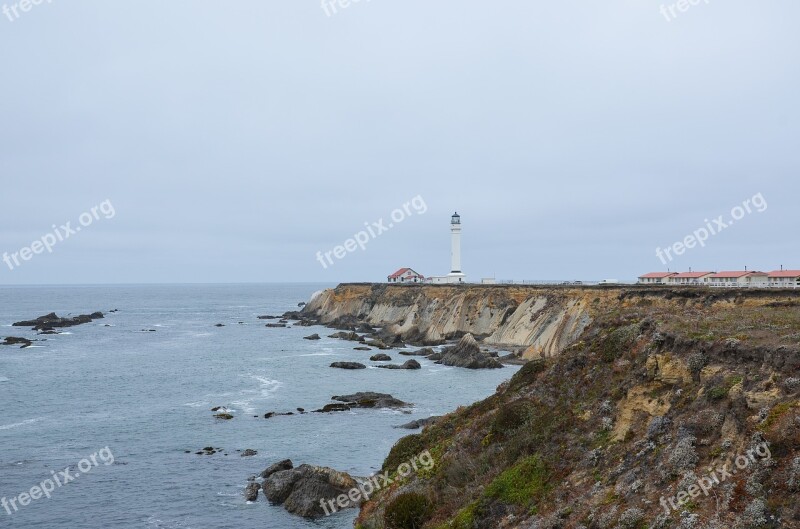 Usa America California Lighthouse Coast