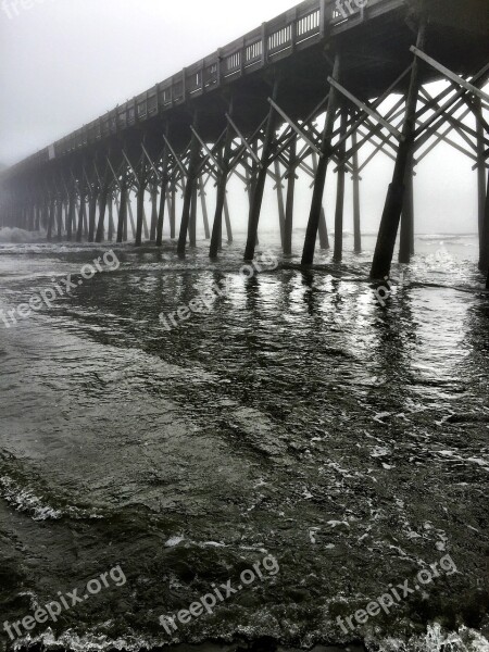 Pier Ocean Sea Water Black White