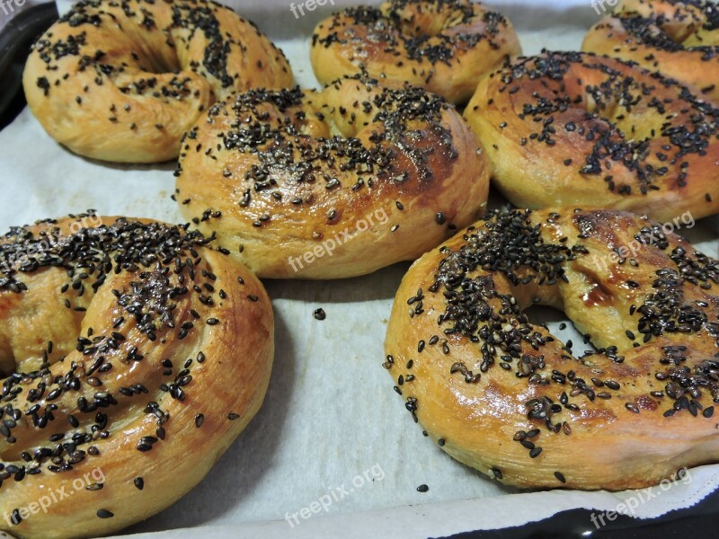 Bagels Baking Bread Black Sesame Seeds Food