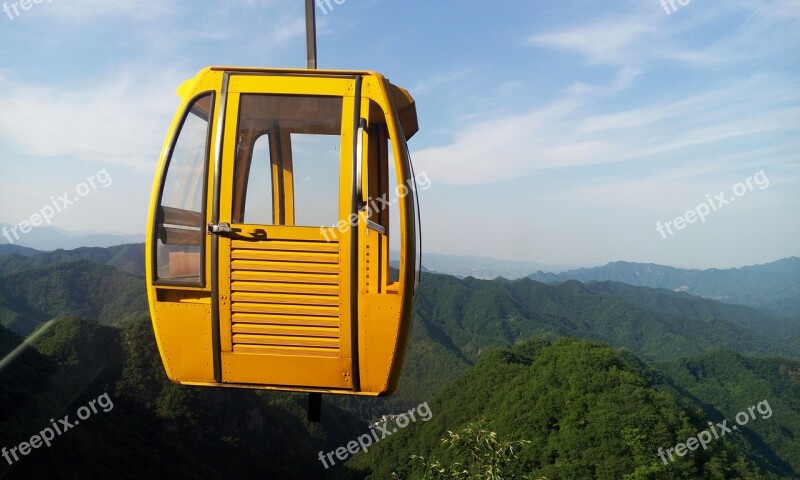 Ropeway Yellow Distant Hills Ecology Tourism