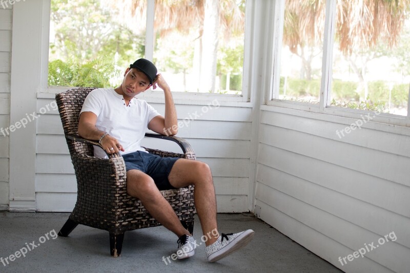 Man Asian Rocking Chair Thinking Boy