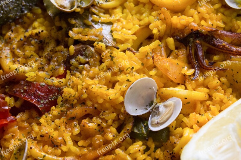 Paella Rice Clams Food Seafood