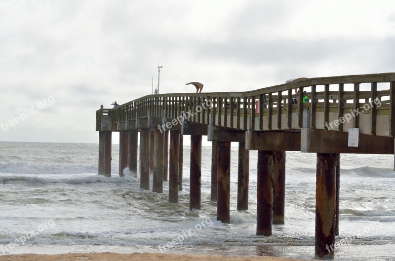 Fishing Pier Structure Cloudy Day Sky Wooden