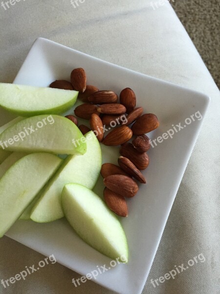 Snack Green Apple Almonds Apple Fruit