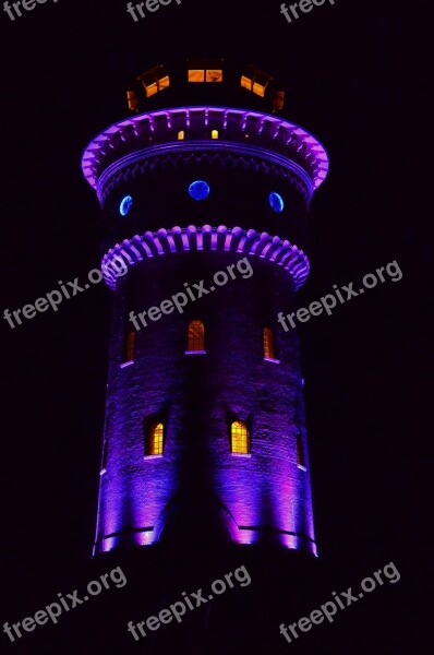 Water Tower Tower Water Storage Borkum Led Lighting