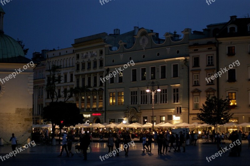 Main Square Night Cracow Town Architecture