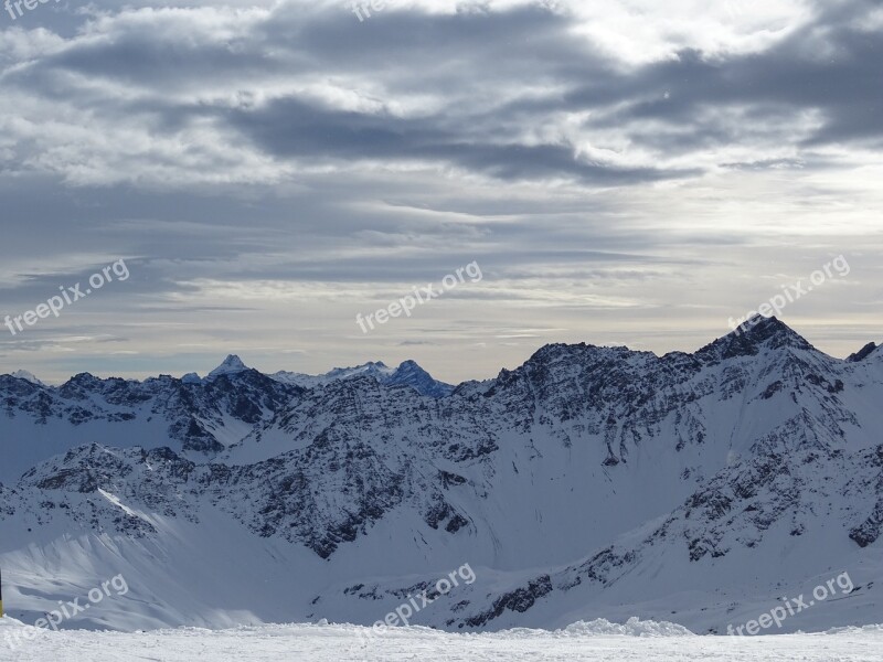 Alpine Mountain Range Panorama Clouds Snow