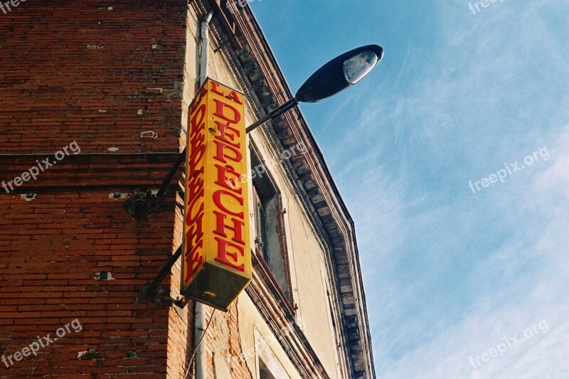 Building Sign Brick City Lamp Blue Sky