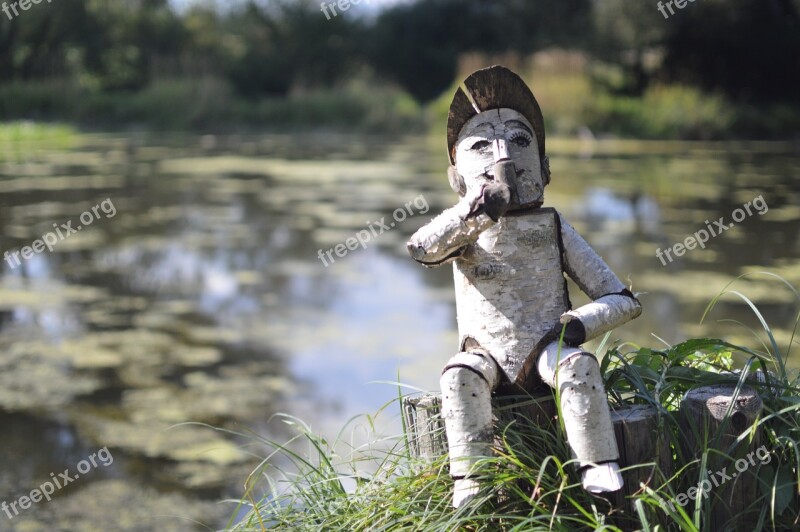 Little Man Wood Doll Water Lake Pond