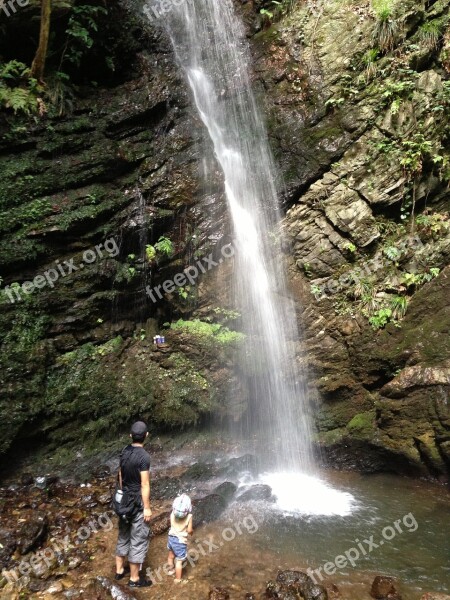 Waterfall Adventure Clear Stream Parent Child Free Photos