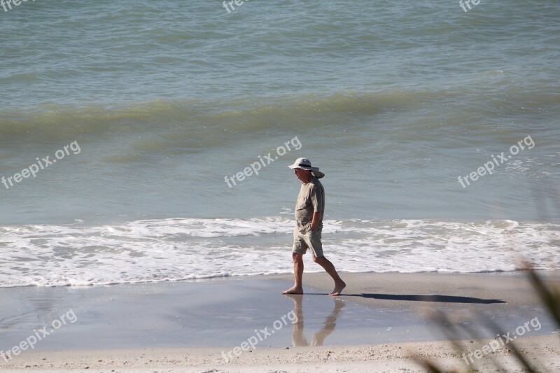 Beach Person Alone Men Sun