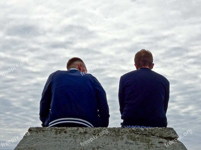 Friends Sitting Contemplation Men Together