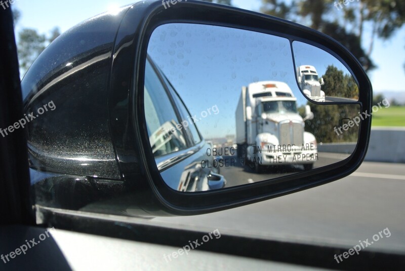 Rear View Mirror Driving Truck Rear View Looking Back