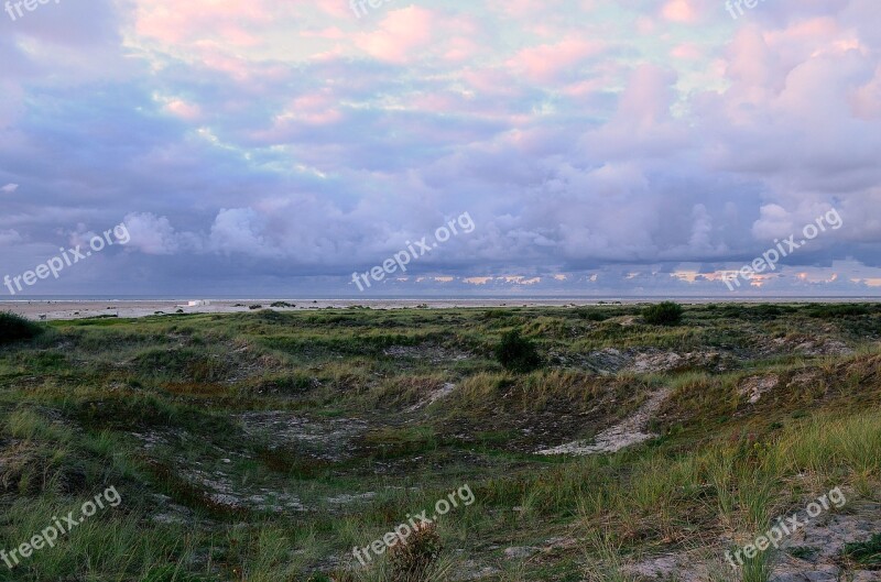 Dune Landscape Borkum Youth Beach Blue Hour Twilight Abendstimmung