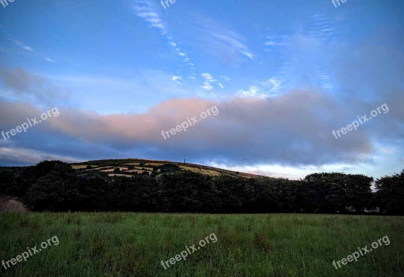 Sunset Clouds Hills Hillside Cornish