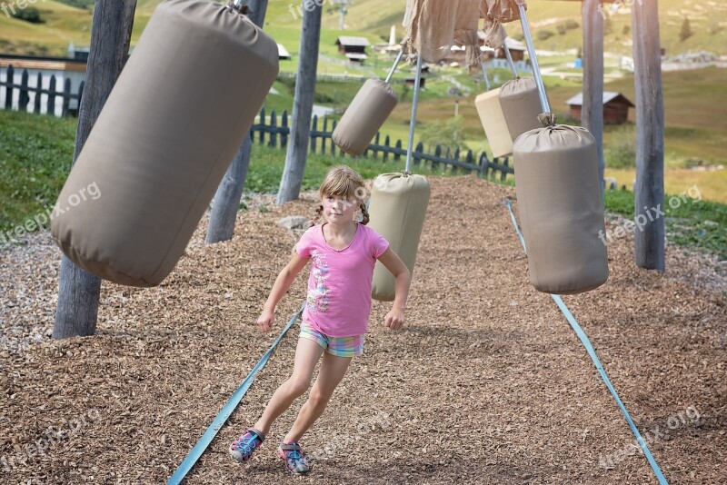 Child Girl Blond Parcour Games