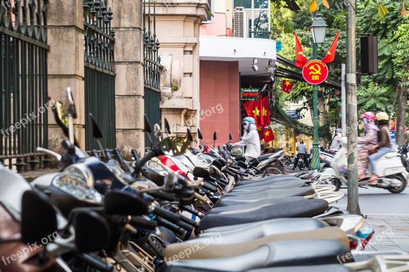 Scooter Traffic Hanoi Communism Red