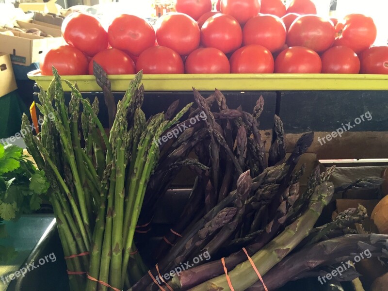 Farmers Market Asparagus Tomatoes Food Fresh