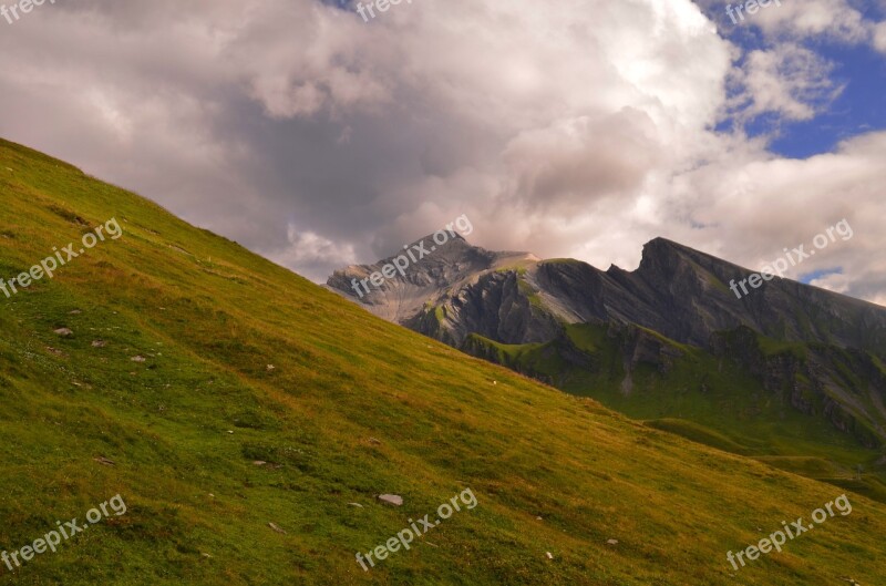 Switzerland Landscape Clouds Mountains Reported