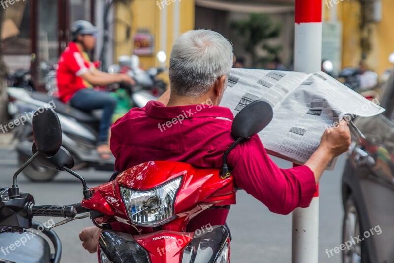 Scooter Traffic Red Newspaper Relaxing