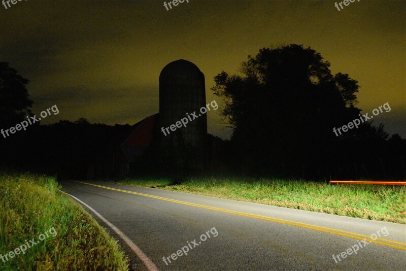 Rural Night Silo Silhouette Farm