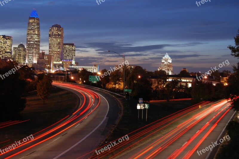 Car Trails Charlotte City Skyline North Carolina