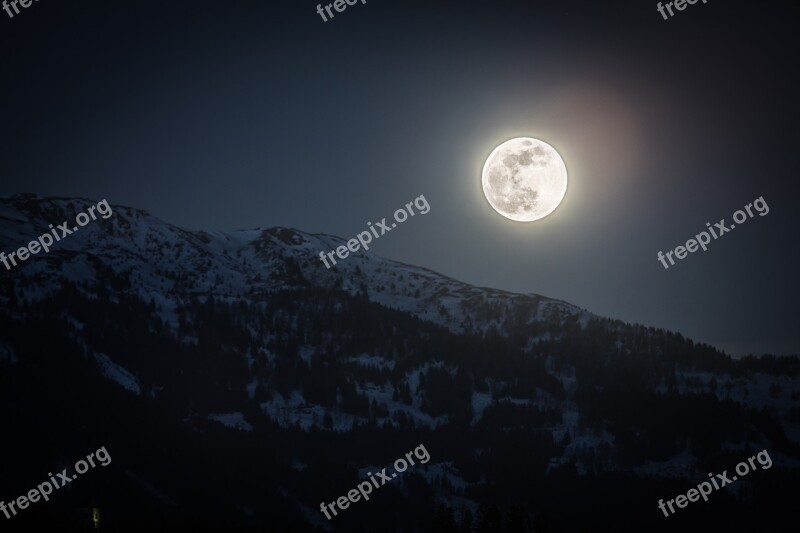 Full Moon Moon Mountain Night Super Full Moon