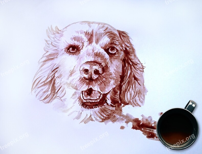 Dog Portrait Coffee Painting Painting Dog Lovers Fine Art