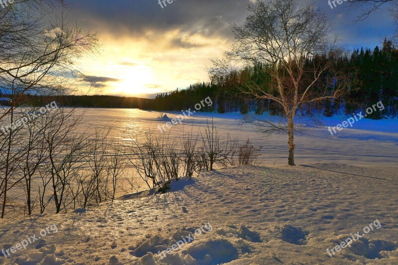 Sunset Nature Landscape Winter Cold