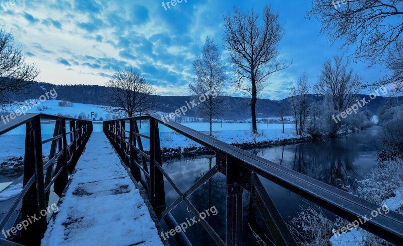 Bridge River Snow Winter Trees