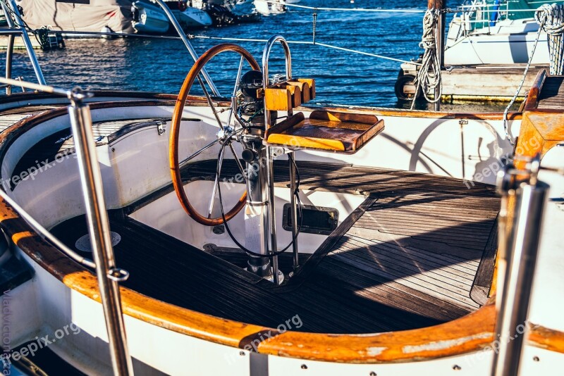 Steering Steering Wheel Boat Ocean Sailing Vessel