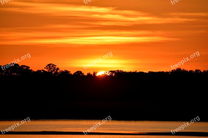 Sunset Vibrant Color Landscape Nature Orange Colors